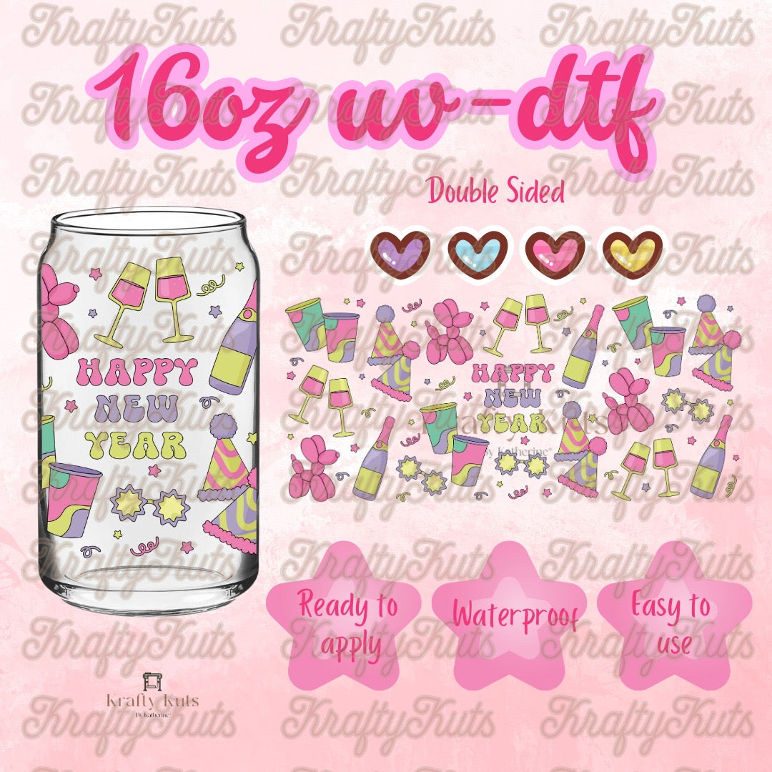 Happy New Year UV-DTF 16oz Glass Wrap - Double Sided