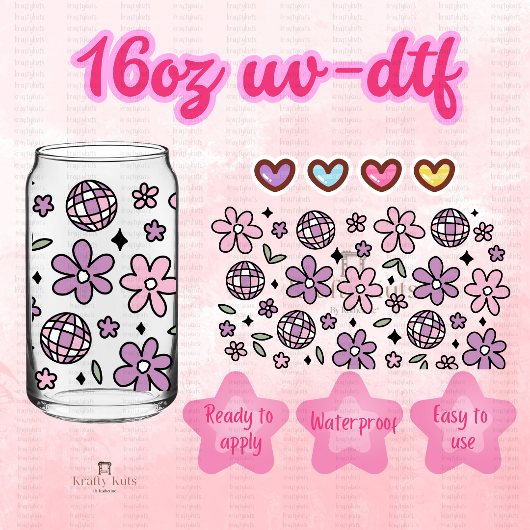 Flowers & Disco UV-DTF 16oz GLASS WRAP