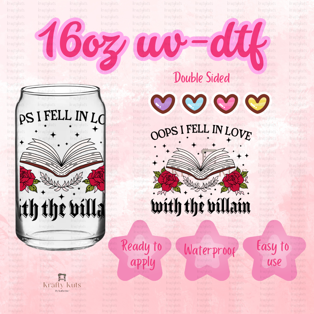 Oops I feel in love with the villain UV-DTF 16oz Glass Can Wrap - Double Sided - Decal