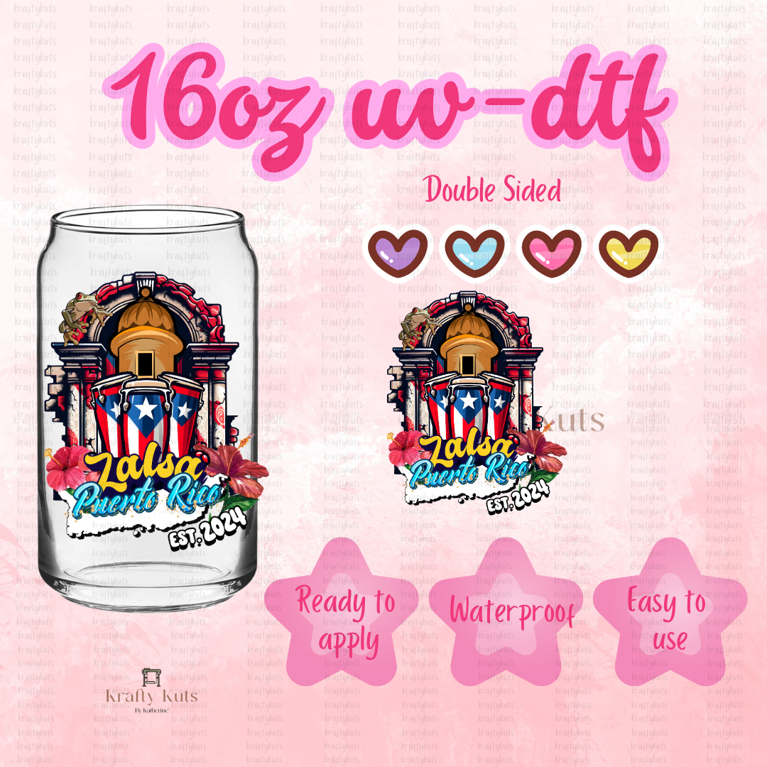 Puerto Rico F UV-DTF 16oz Glass Can Wrap - Double Sided - Decal