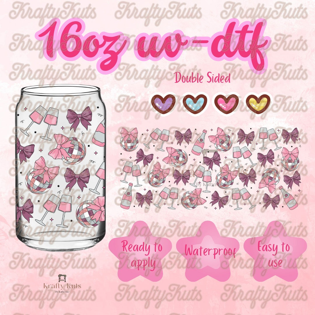 Disco Balls Coquette UV-DTF 16oz Glass Wrap - Double Sided