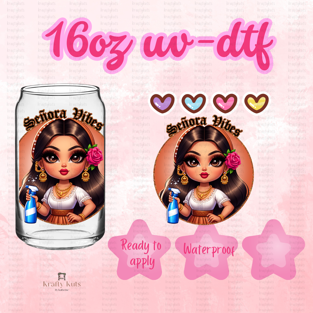 Senora Vibes UV-DTF 16oz GLASS WRAP Decal 4in.