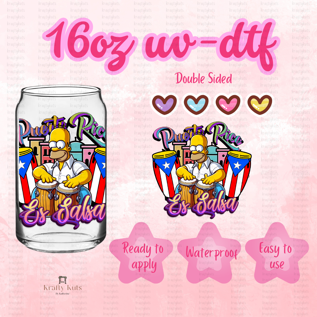 Puerto Rico es Salsa UV-DTF 16oz Glass Can Wrap - Double Sided