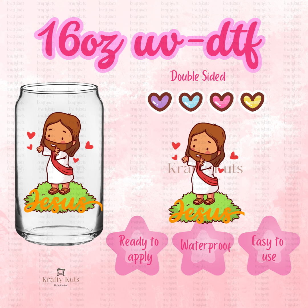 Jesus - UV-DTF 16oz Glass Wrap - Double Sided - Decal