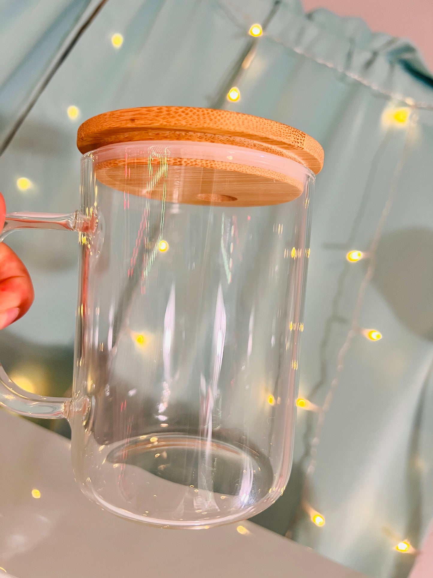 Glass Mug 17oz + Bamboo Lid + Plastic Straw