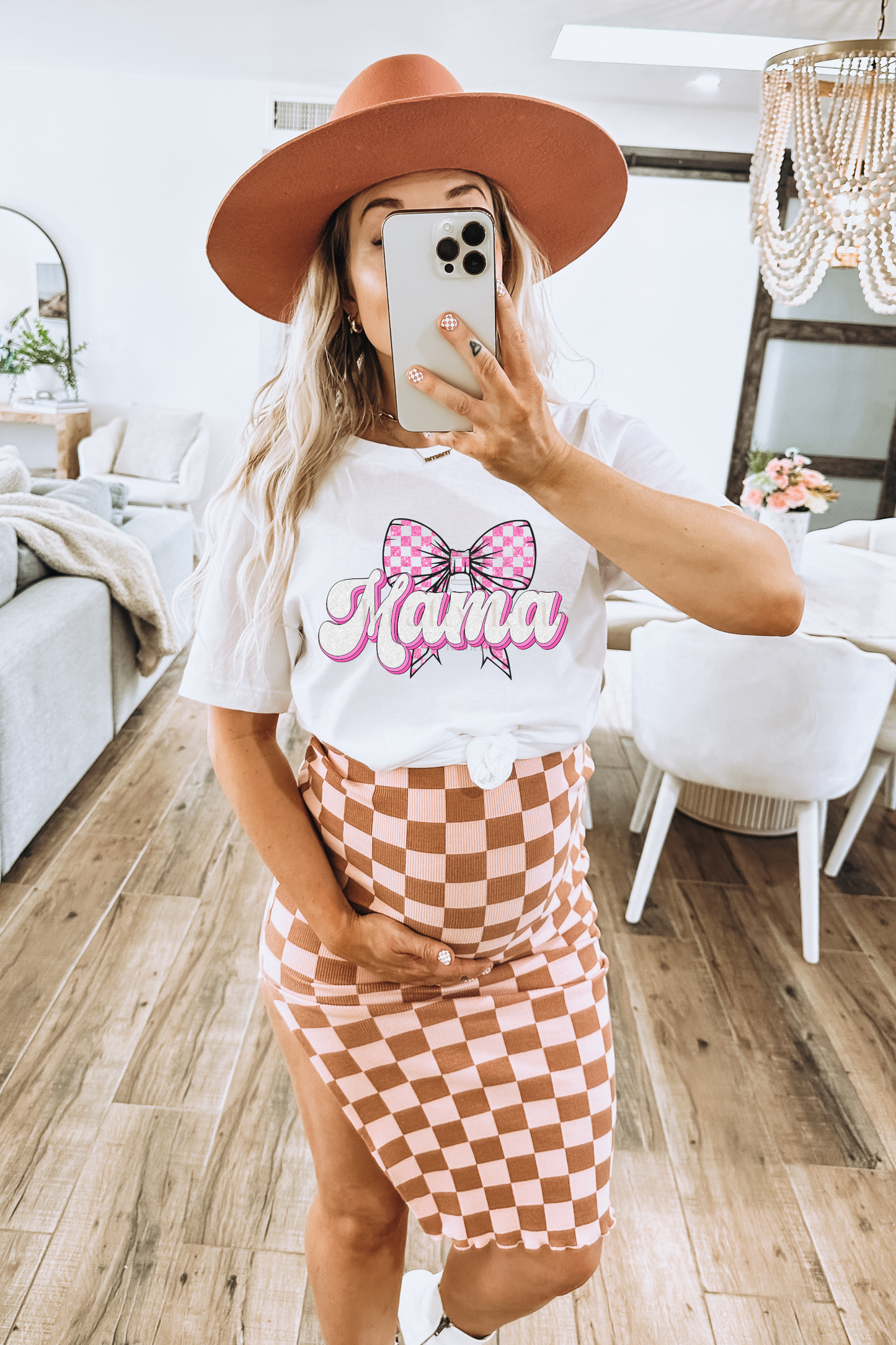 Mama Pink Plaid Bow Direct to Film Transfer DTF