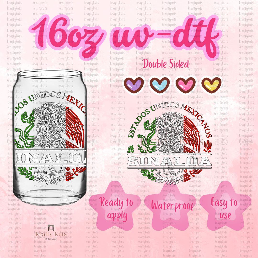 Estados Mexicanos UV-DTF 16oz Glass Can Wrap - Double Sided- Decal