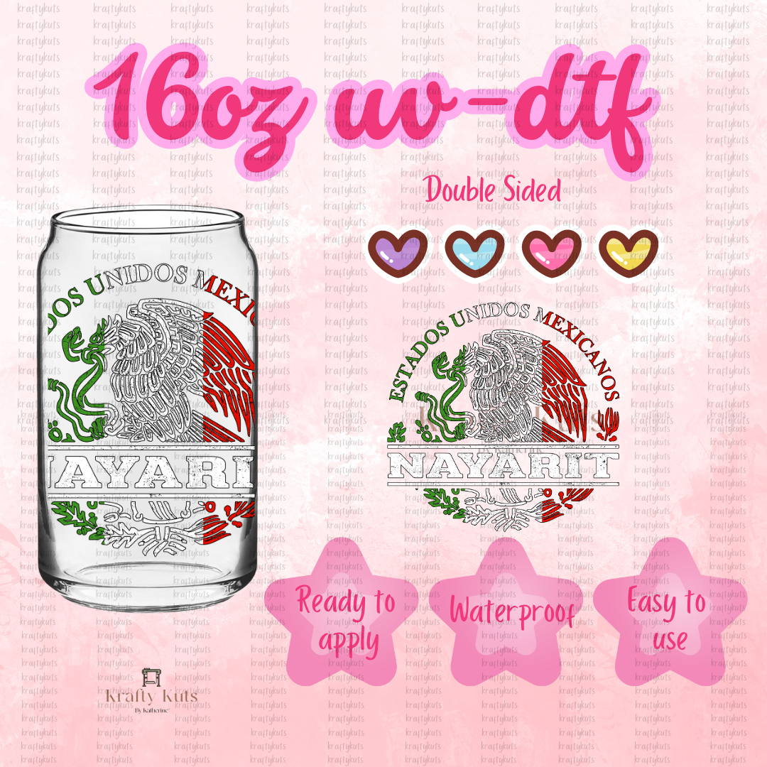 Estados Mexicanos UV-DTF 16oz Glass Can Wrap - Double Sided- Decal