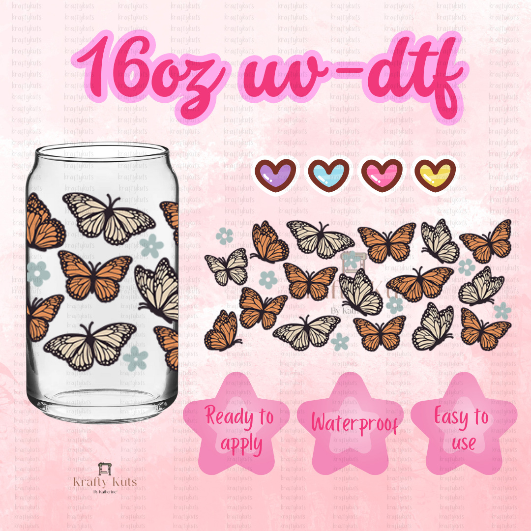 Butterflies UV-DTF 16oz GLASS WRAP