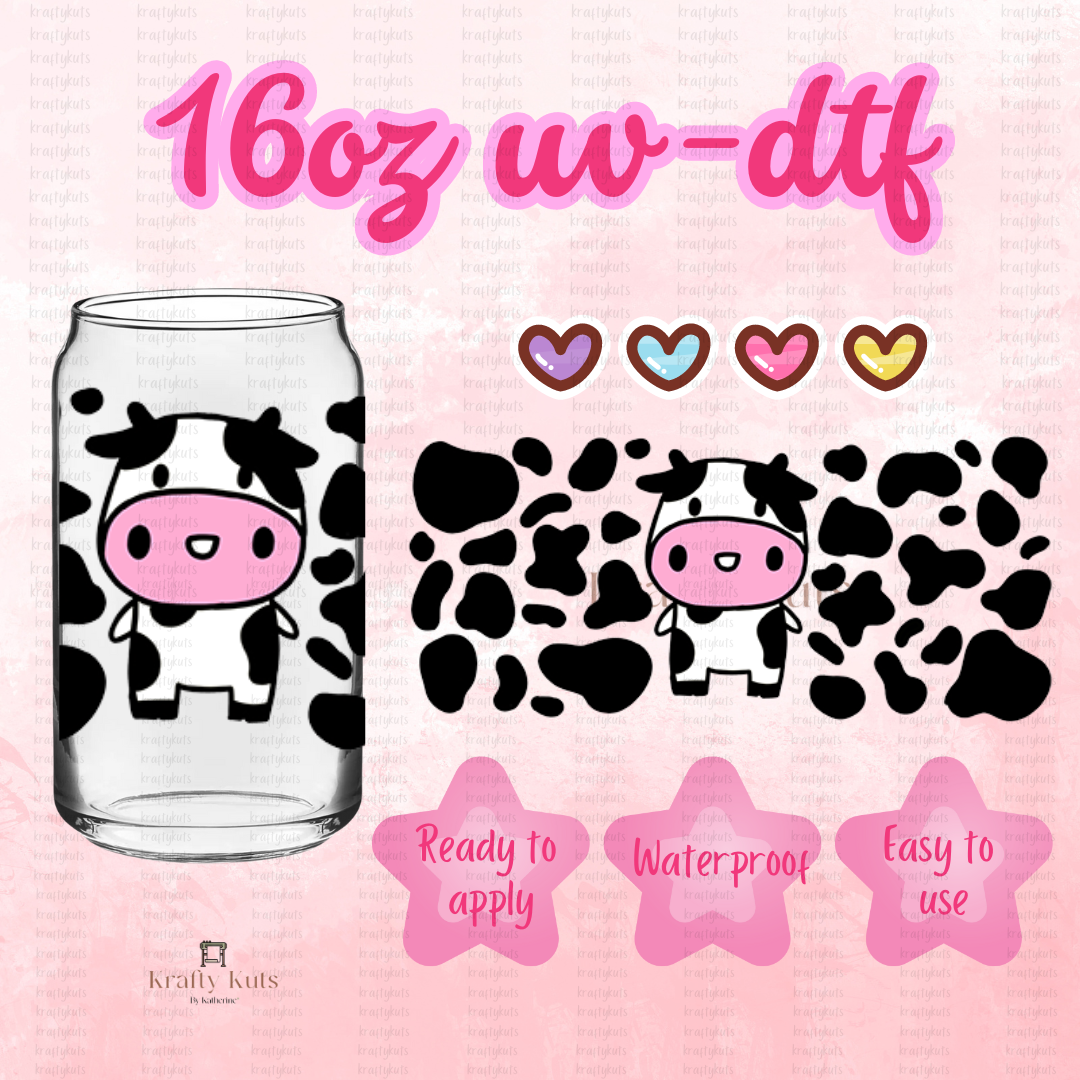 Cow Print UV-DTF 16oz GLASS WRAP