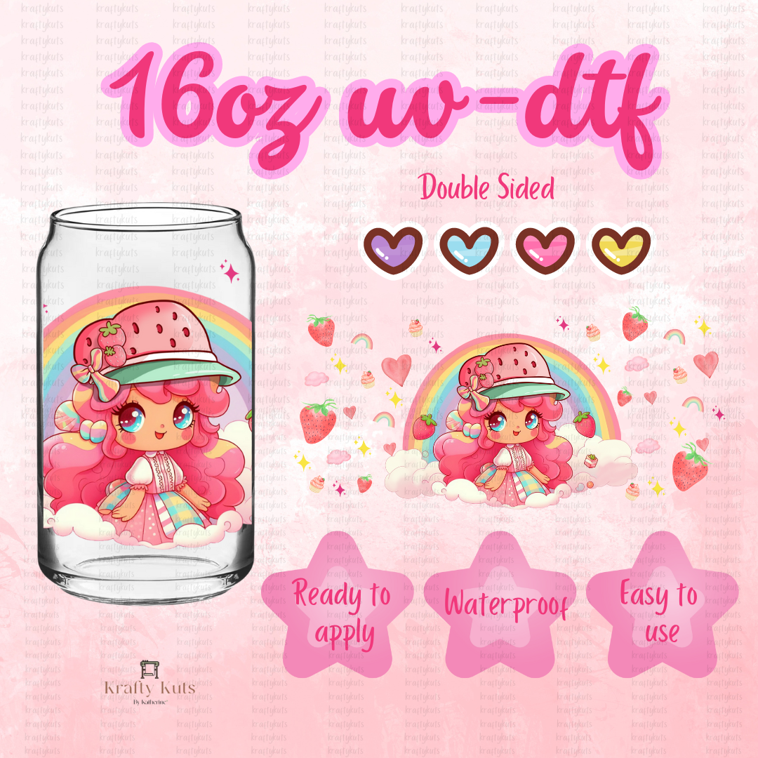 Rainbow Doll UV-DTF 16oz Glass Can Wrap - Double Sided