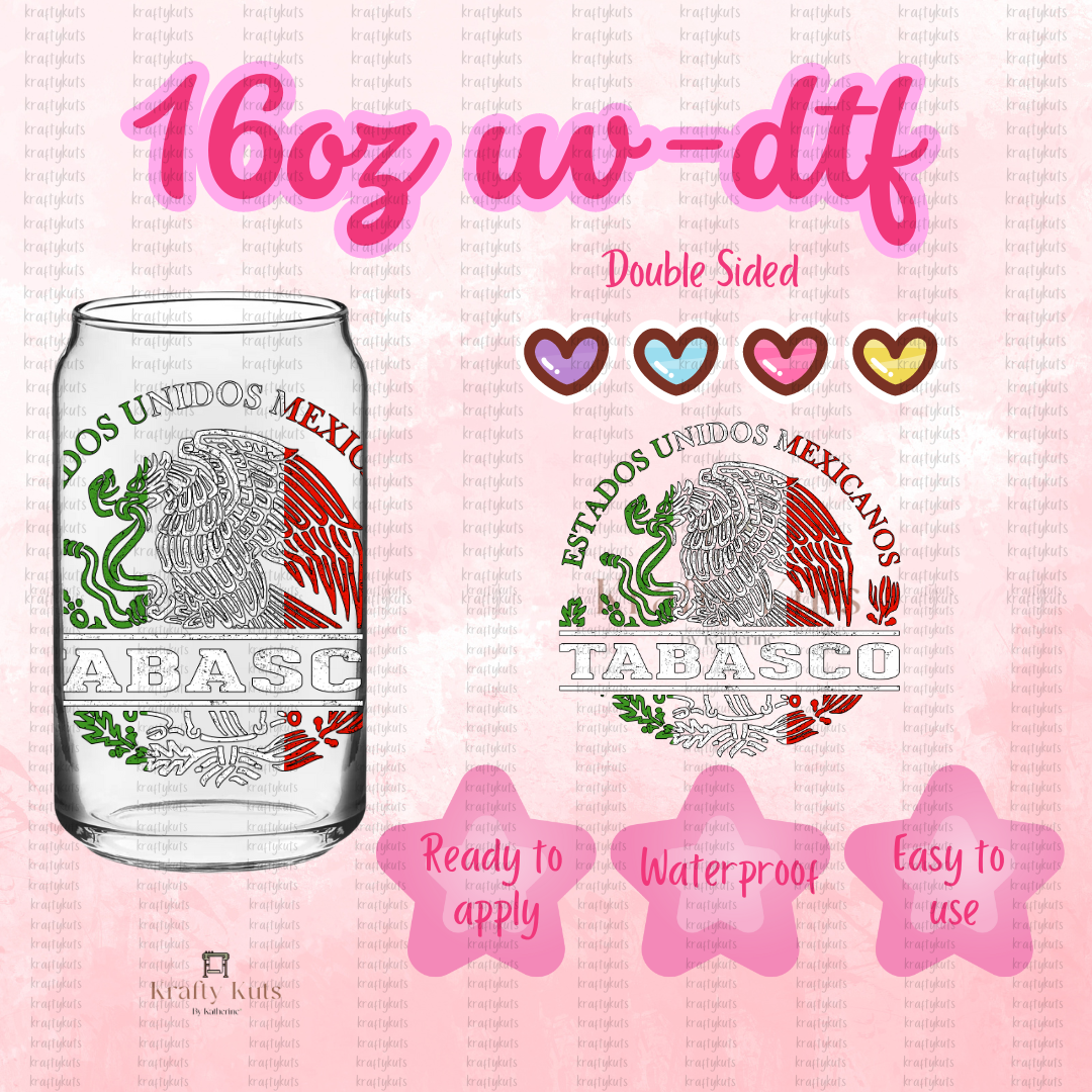 Estados Mexicanos UV-DTF 16oz Glass Can Wrap - Double Sided- Decal