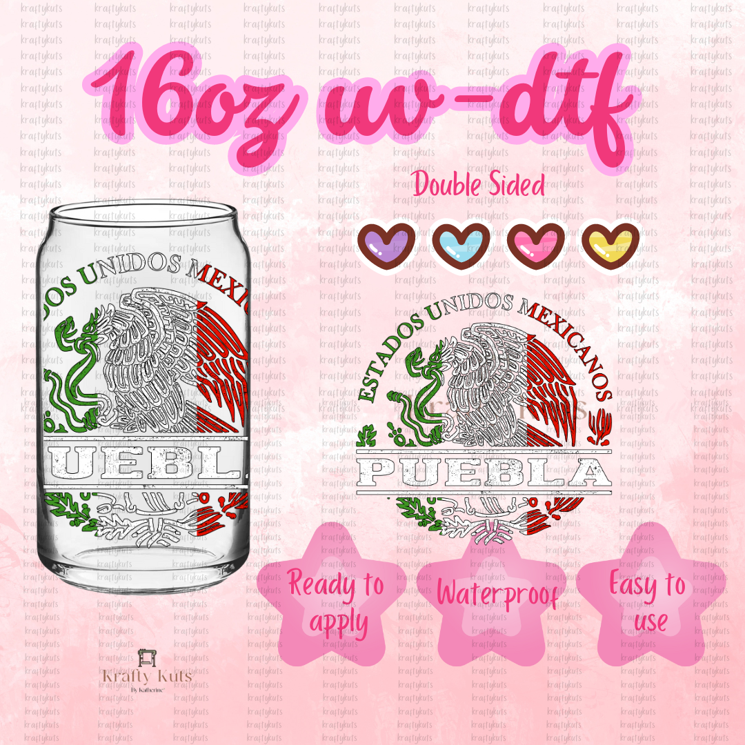 Estados Mexicanos UV-DTF 16oz Glass Can Wrap - Double Sided- Decal