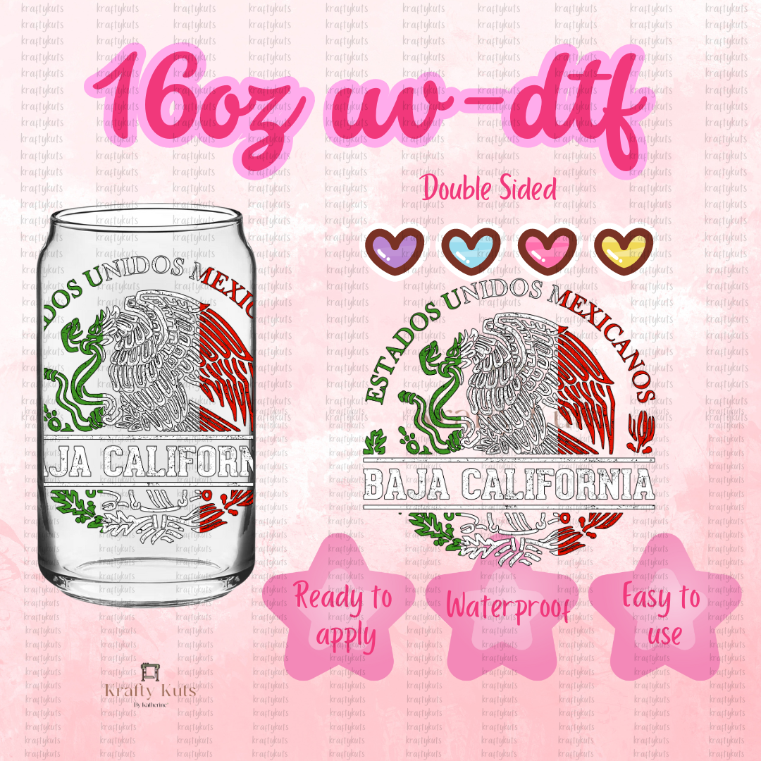 Estados Mexicanos UV-DTF 16oz Glass Can Wrap - Double Sided- Decal