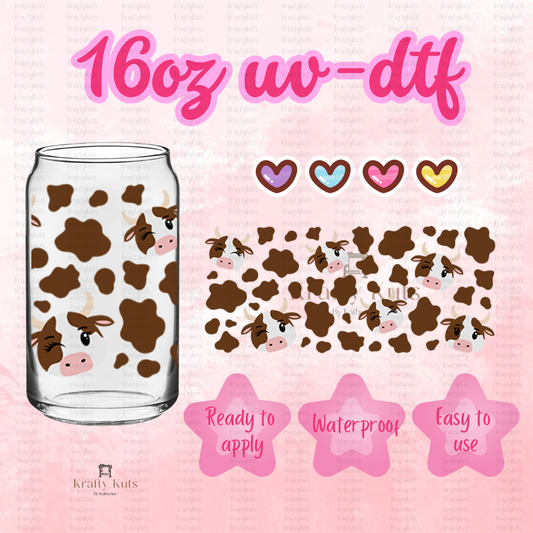 Brown Cow UV-DTF 16oz Glass Can Wrap