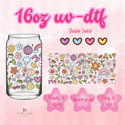 Flowers and More UV-DTF 16oz Glass Can Wrap - Double Sided