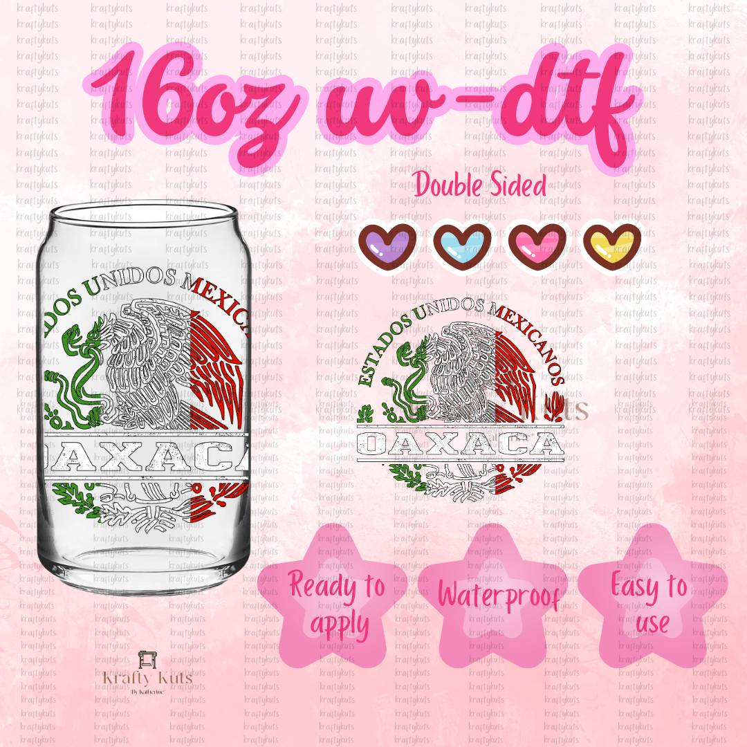 Estados Mexicanos UV-DTF 16oz Glass Can Wrap - Double Sided- Decal