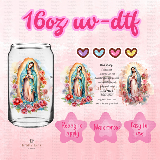 Virgen Oracion UV-DTF 16oz GLASS WRAP