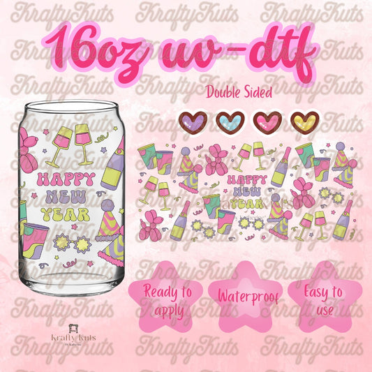 Happy New Year  UV-DTF 16oz Glass Wrap - Double Sided