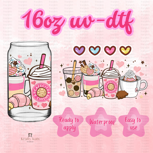 Cafecito y Chisme UV-DTF 16oz Glass Wrap
