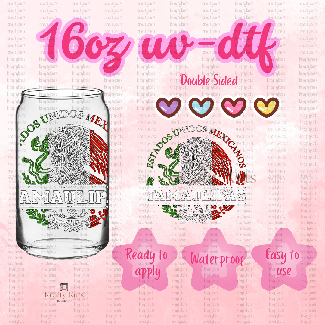 Estados Mexicanos UV-DTF 16oz Glass Can Wrap - Double Sided- Decal