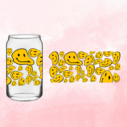 Smiley Face UV-DTF 16oz GLASS WRAP