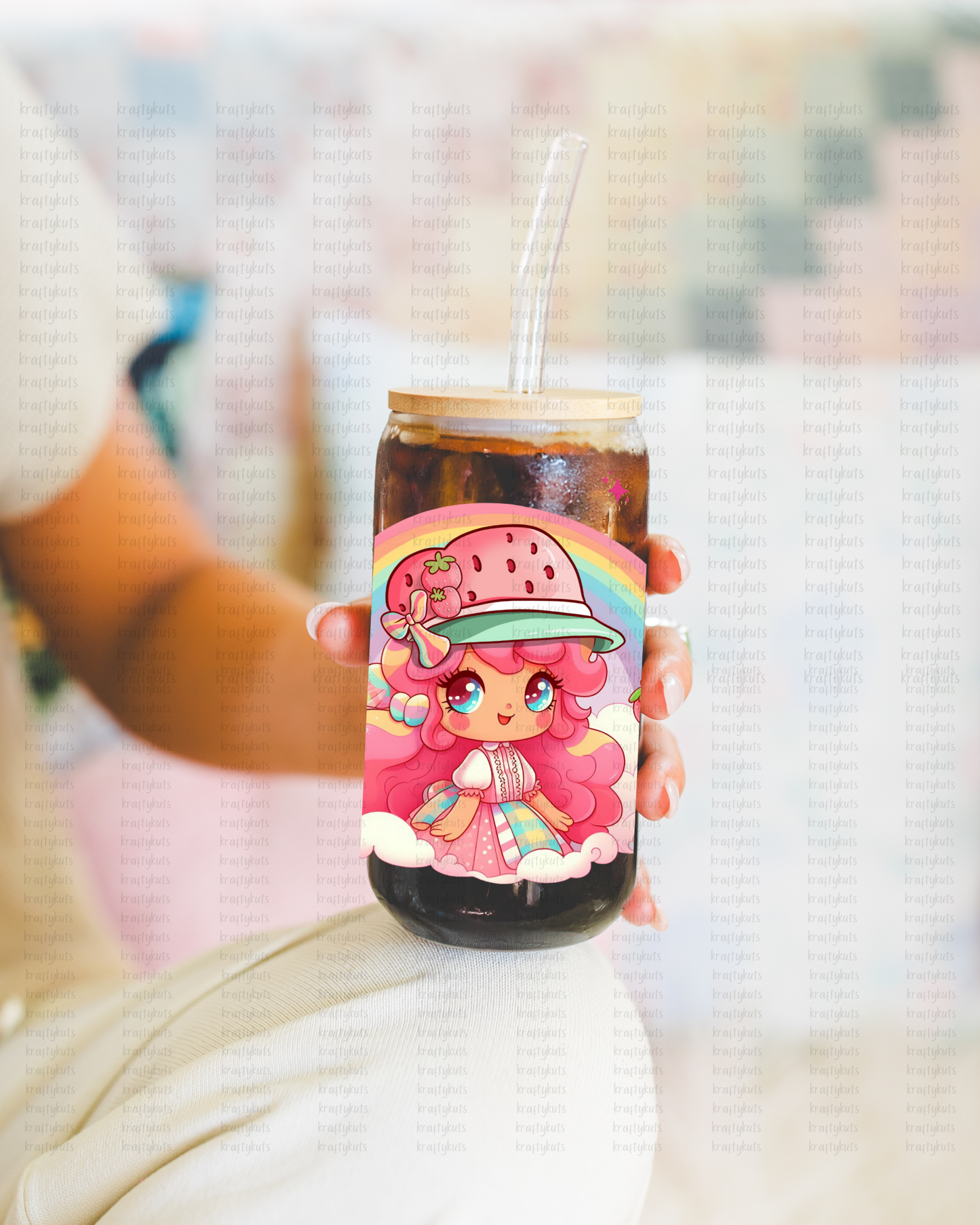 Strawberry Girl 🎀✨ Glass Cup 16oz