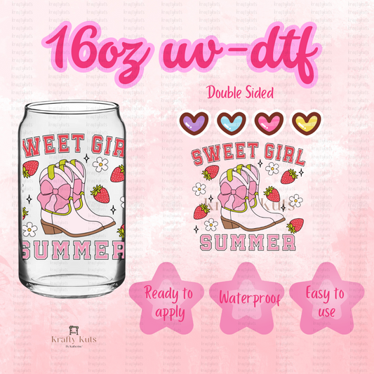 Sweet Girl Summer UV-DTF 16oz Glass Can Wrap - Double Sided - Decal