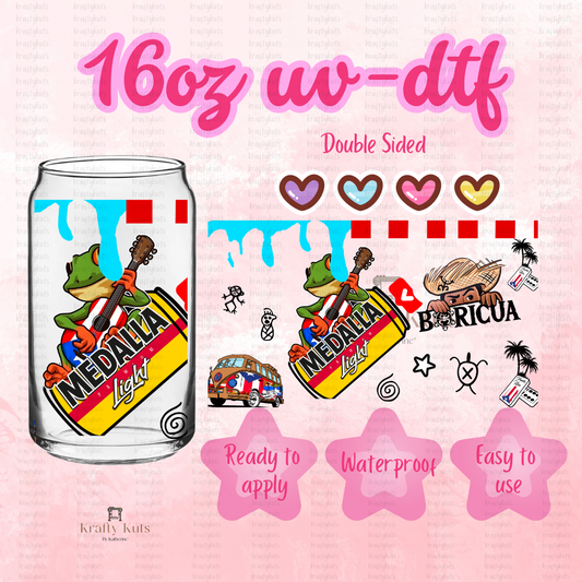 Puerto Rico D UV-DTF 16oz Glass Can Wrap - Double Sided