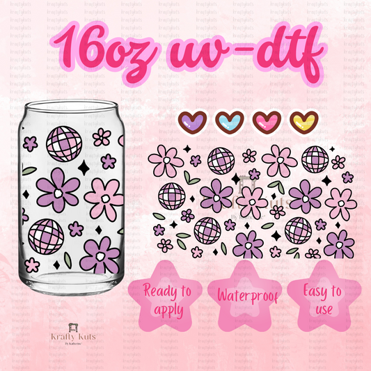 Flowers & Disco UV-DTF 16oz GLASS WRAP
