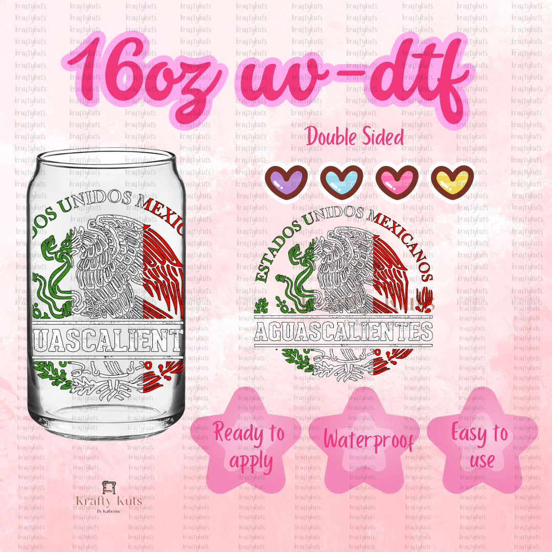 Estados Mexicanos UV-DTF 16oz Glass Can Wrap - Double Sided- Decal