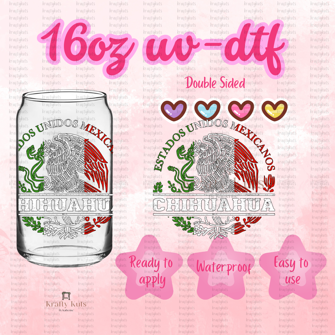 Estados Mexicanos UV-DTF 16oz Glass Can Wrap - Double Sided- Decal