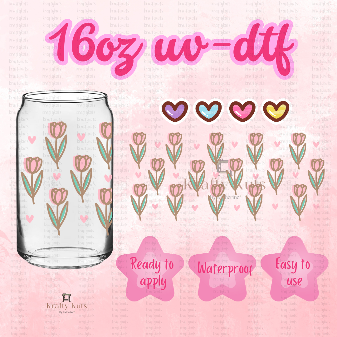 Tulipanes UV-DTF 16oz Glass Can Wrap - Double Sided