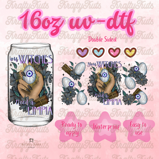 You witches need a Limpia UV-DTF 16oz Glass Can Wrap - Double Sided