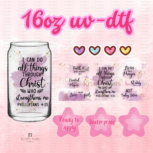 Bible  Verses UV-DTF 16oz GLASS WRAP