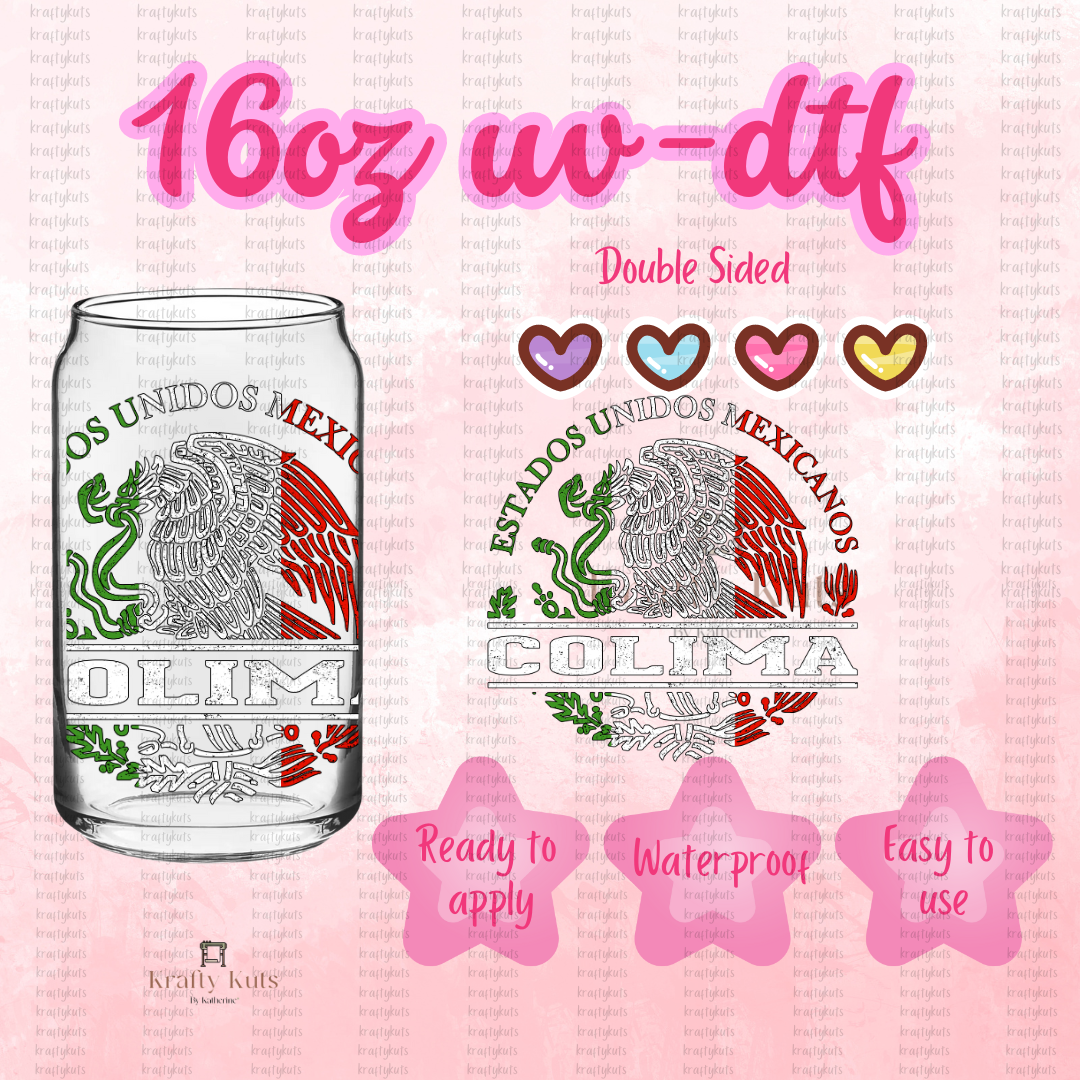 Estados Mexicanos UV-DTF 16oz Glass Can Wrap - Double Sided- Decal