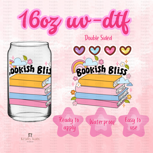 Bookish Bliss UV-DTF 16oz Glass Can Wrap - Double Sided - Decal