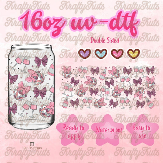 Disco Balls Coquette UV-DTF 16oz Glass Wrap - Double Sided