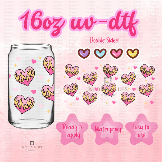 Hot Hearts UV-DTF 16oz Glass Can Wrap - Double Sided