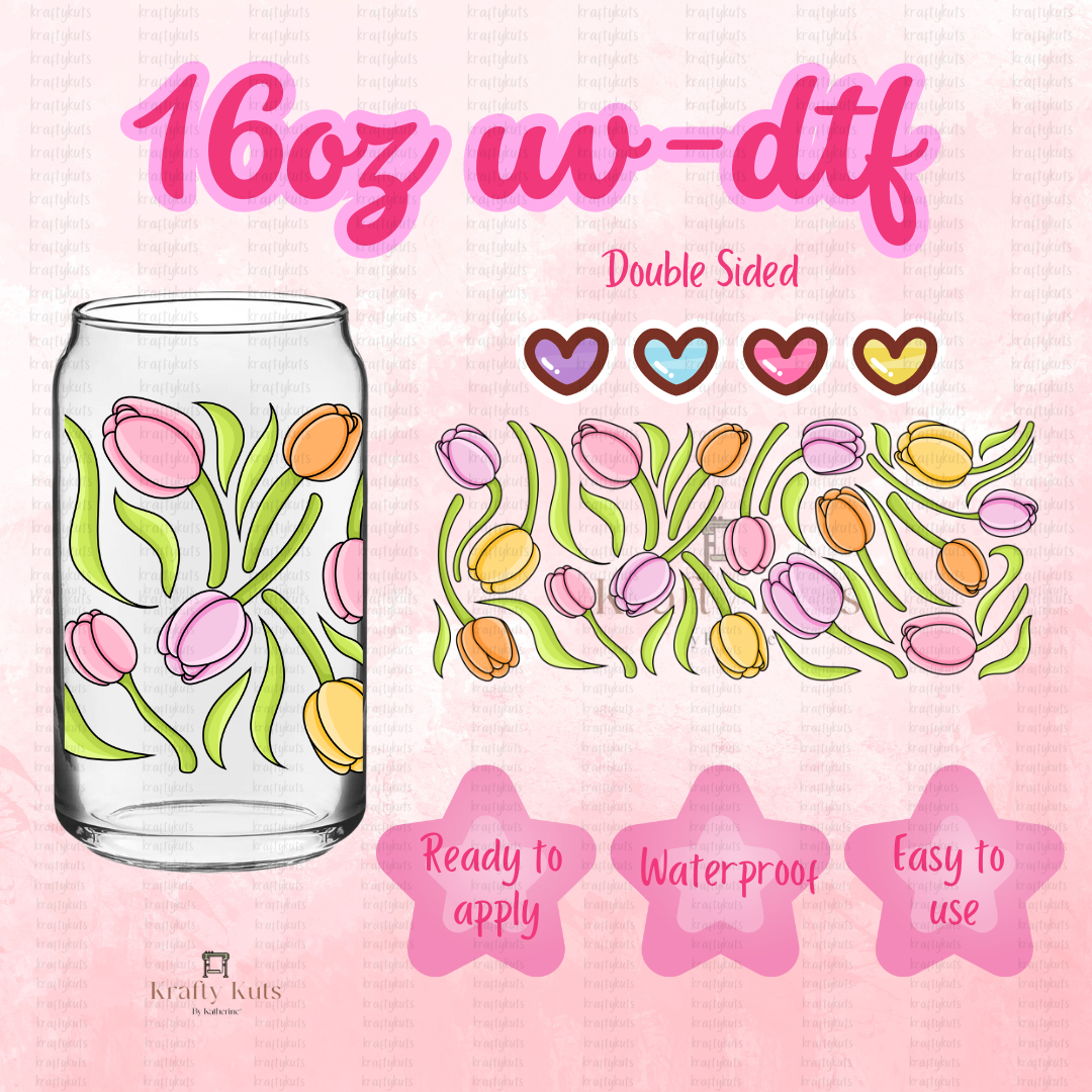 Tulipanes UV-DTF 16oz Glass Can Wrap - Double Sided