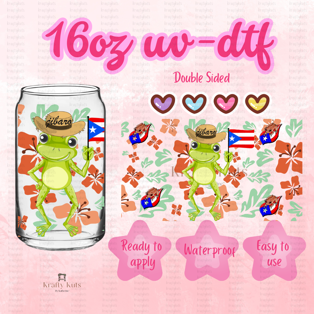 Puerto Rico H UV-DTF 16oz Glass Can Wrap - Double Sided