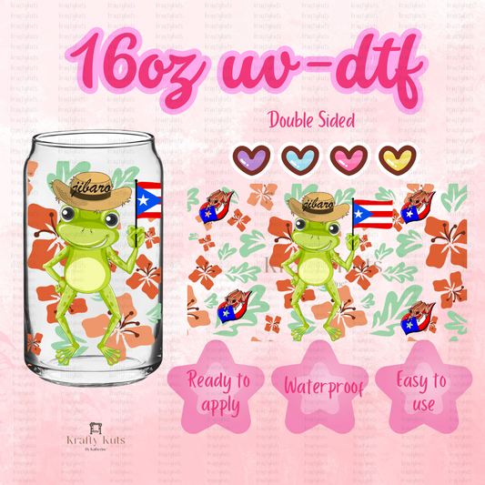 Puerto Rico H UV-DTF 16oz Glass Can Wrap - Double Sided