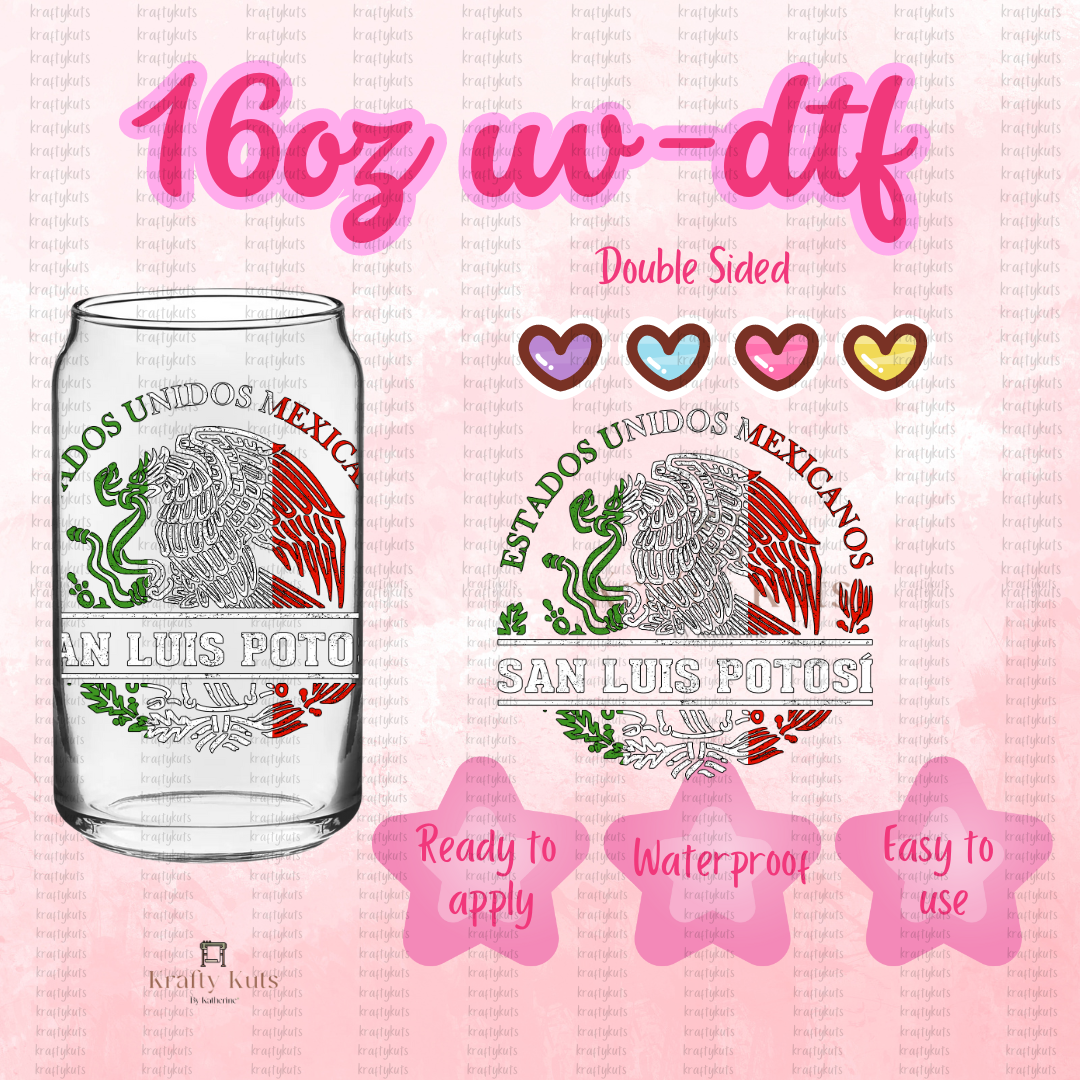 Estados Mexicanos UV-DTF 16oz Glass Can Wrap - Double Sided- Decal