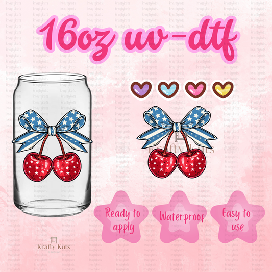 Cherry Coquette Bow UV-DTF 16oz GLASS WRAP - DECAL 4in.