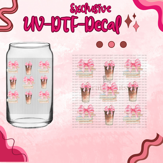 Coquette & Iced Coffee UV-DTF 16oz GLASS WRAP - DECAL 4in.