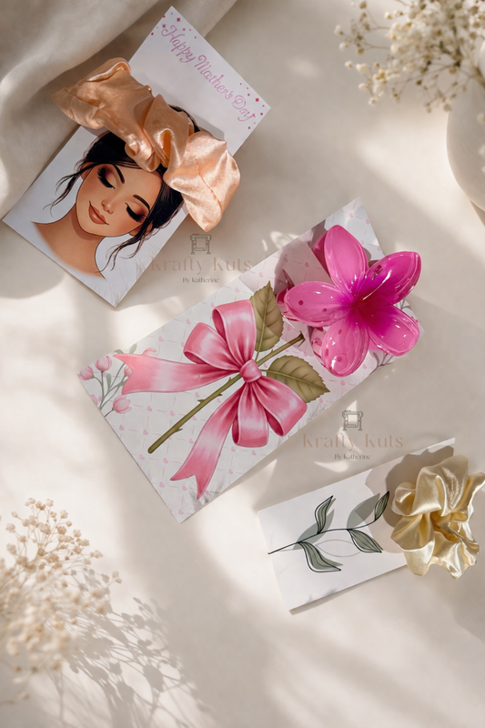 Scrunchie & Hair Clip Gift Set – Mother’s Day Card Holder Gift | Decorative Hair Accessories