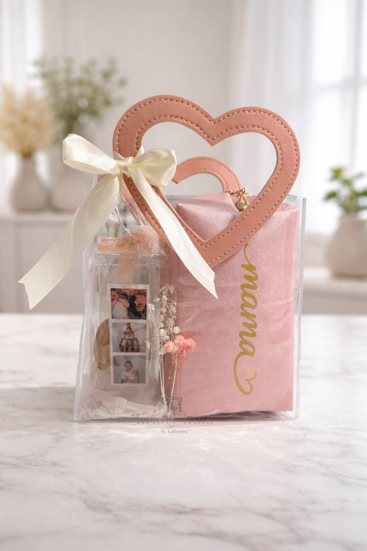 Gift Combo 3 - Personalized Gift Box for Mom – Custom Makeup Bag, Glass Cup & Photo Bookmark | Heart Gift Set